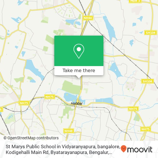 St Marys Public School in Vidyaranyapura, bangalore, Kodigehalli Main Rd, Byatarayanapura, Bengalur map