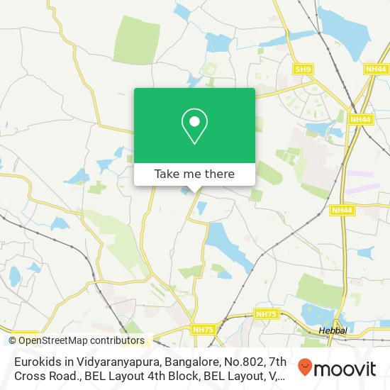 Eurokids in Vidyaranyapura, Bangalore, No.802, 7th Cross Road., BEL Layout 4th Block, BEL Layout, V map