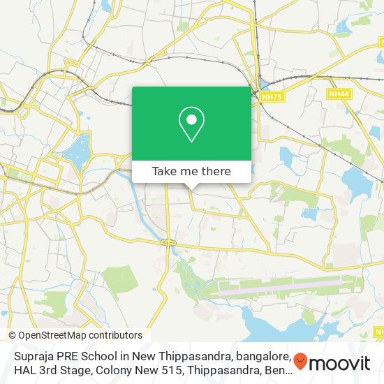 Supraja PRE School in New Thippasandra, bangalore, HAL 3rd Stage, Colony New 515, Thippasandra, Ben map