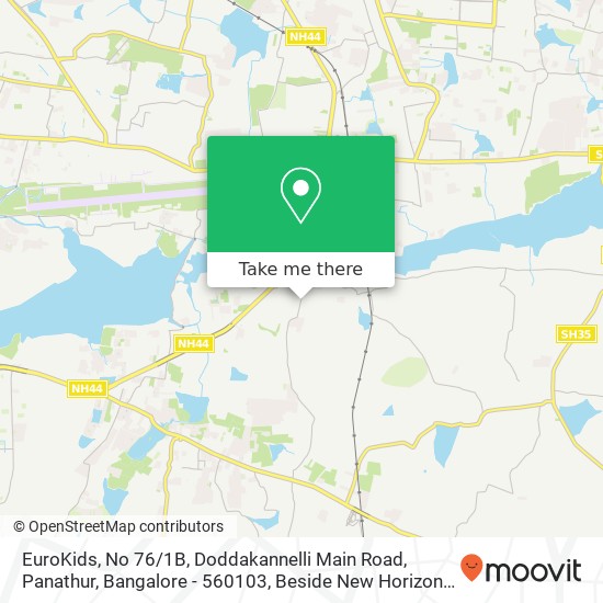 EuroKids, No 76 / 1B, Doddakannelli Main Road, Panathur, Bangalore - 560103, Beside New Horizon Guruk map