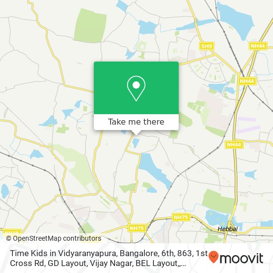 Time Kids in Vidyaranyapura, Bangalore, 6th, 863, 1st Cross Rd, GD Layout, Vijay Nagar, BEL Layout, map