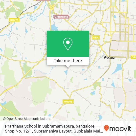 Prarthana School in Subramanyapura, bangalore, Shop No. 12 / 1, Subramaniya Layout, Gubbalala Main Ro map