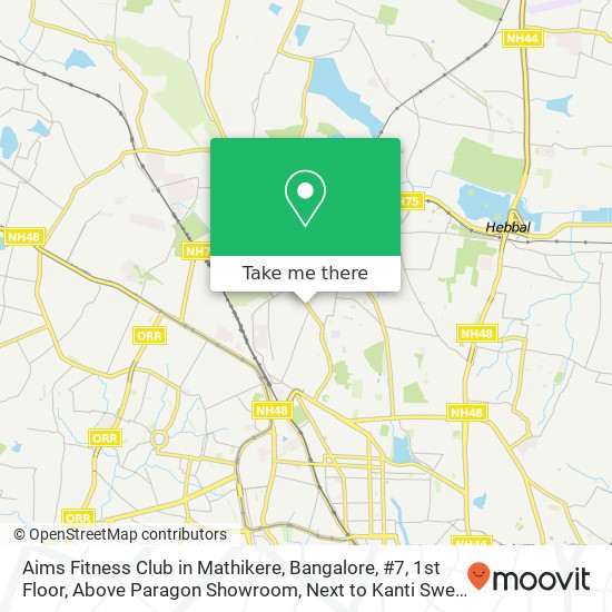 Aims Fitness Club in Mathikere, Bangalore, #7, 1st Floor, Above Paragon Showroom, Next to Kanti Swe map