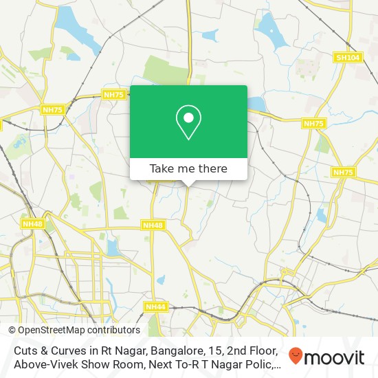 Cuts & Curves in Rt Nagar, Bangalore, 15, 2nd Floor, Above-Vivek Show Room, Next To-R T Nagar Polic map