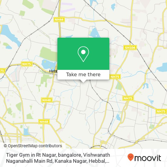 Tiger Gym in Rt Nagar, bangalore, Vishwanath Naganahalli Main Rd, Kanaka Nagar, Hebbal, Bengaluru, map