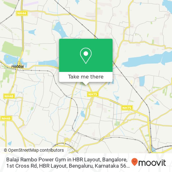 Balaji Rambo Power Gym in HBR Layout, Bangalore, 1st Cross Rd, HBR Layout, Bengaluru, Karnataka 560 map