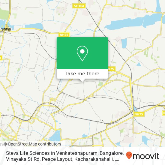 Steva Life Sciences in Venkateshapuram, Bangalore, Vinayaka St Rd, Peace Layout, Kacharakanahalli, map