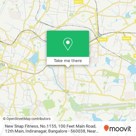 New Snap Fitness, No.1155, 100 Feet Main Road, 12th Main, Indiranagar, Bangalore - 560038, Near Son map