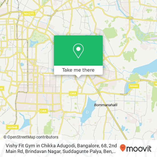 Vishy Fit Gym in Chikka Adugodi, Bangalore, 68, 2nd Main Rd, Brindavan Nagar, Suddagunte Palya, Ben map