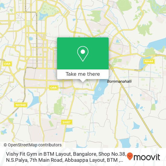 Vishy Fit Gym in BTM Layout, Bangalore, Shop No.38, N.S.Palya, 7th Main Road, Abbaappa Layout, BTM map