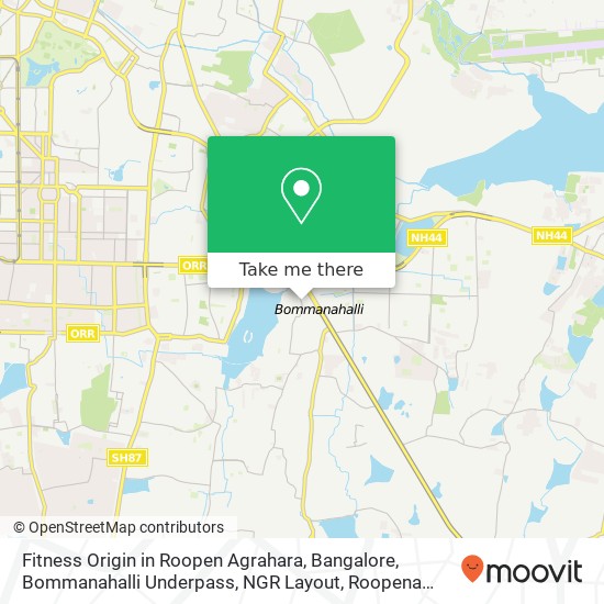 Fitness Origin in Roopen Agrahara, Bangalore, Bommanahalli Underpass, NGR Layout, Roopena Agrahara, map