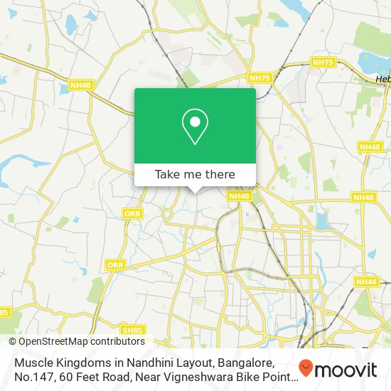 Muscle Kingdoms in Nandhini Layout, Bangalore, No.147, 60 Feet Road, Near Vigneshwara Bike Point, S map
