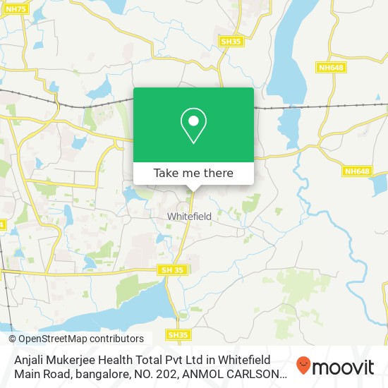 Anjali Mukerjee Health Total Pvt Ltd in Whitefield Main Road, bangalore, NO. 202, ANMOL CARLSON COU map