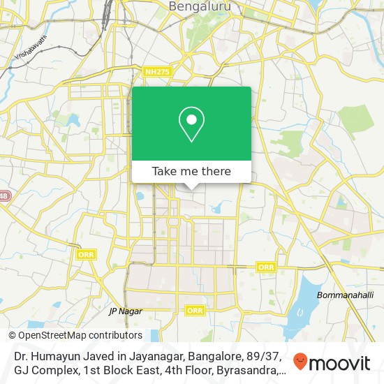 Dr. Humayun Javed in Jayanagar, Bangalore, 89 / 37, GJ Complex, 1st Block East, 4th Floor, Byrasandra map