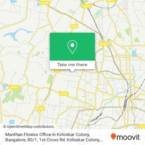 Manthan Fitness Office in Kirloskar Colony, Bangalore, 80 / 1, 1st Cross Rd, Kirloskar Colony, Basawe map
