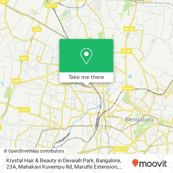 Krystal Hair & Beauty in Devaiah Park, Bangalore, 23A, Mahakavi Kuvempu Rd, Maruthi Extension, Rama map