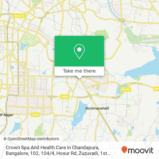 Crown Spa And Health Care in Chandapura, Bangalore, 102, 104 / 4, Hosur Rd, Zuzuvadi, 1st Stage, BTM map