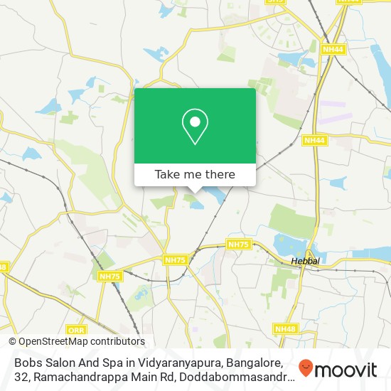 Bobs Salon And Spa in Vidyaranyapura, Bangalore, 32, Ramachandrappa Main Rd, Doddabommasandra, Beng map