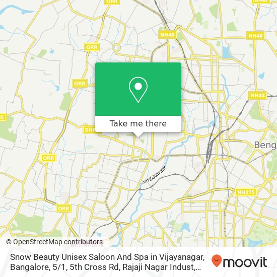 Snow Beauty Unisex Saloon And Spa in Vijayanagar, Bangalore, 5 / 1, 5th Cross Rd, Rajaji Nagar Indust map