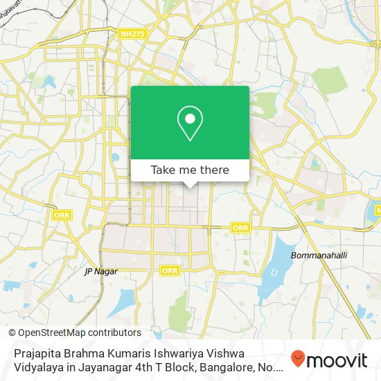 Prajapita Brahma Kumaris Ishwariya Vishwa Vidyalaya in Jayanagar 4th T Block, Bangalore, No. 1229, map