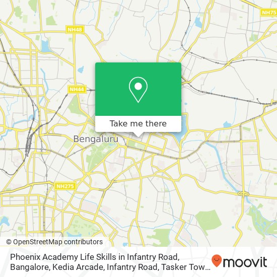 Phoenix Academy Life Skills in Infantry Road, Bangalore, Kedia Arcade, Infantry Road, Tasker Town, map