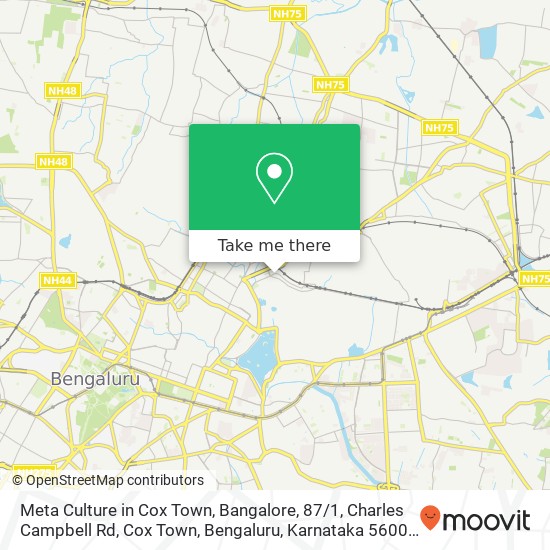 Meta Culture in Cox Town, Bangalore, 87 / 1, Charles Campbell Rd, Cox Town, Bengaluru, Karnataka 5600 map