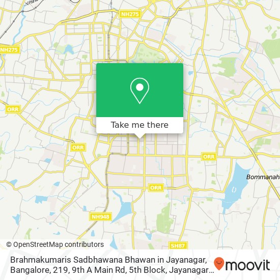 Brahmakumaris Sadbhawana Bhawan in Jayanagar, Bangalore, 219, 9th A Main Rd, 5th Block, Jayanagar, map