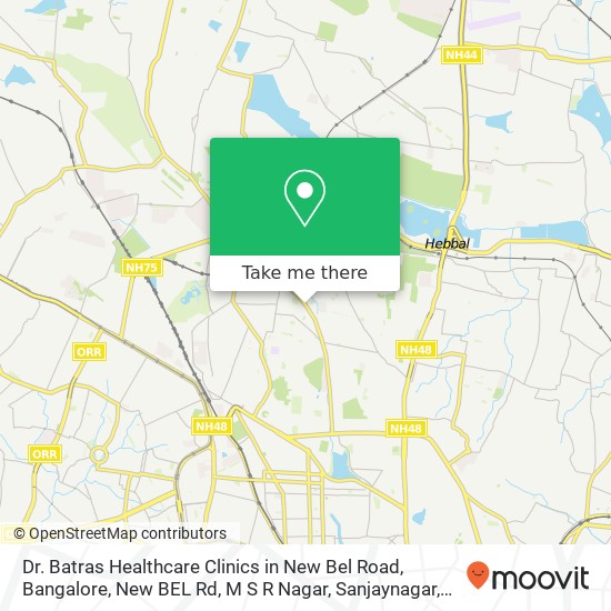 Dr. Batras Healthcare Clinics in New Bel Road, Bangalore, New BEL Rd, M S R Nagar, Sanjaynagar, Ben map