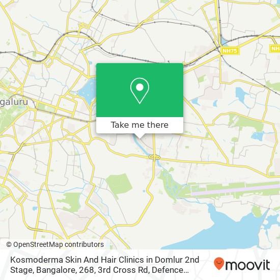 Kosmoderma Skin And Hair Clinics in Domlur 2nd Stage, Bangalore, 268, 3rd Cross Rd, Defence Colony, map