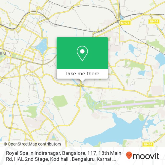 Royal Spa in Indiranagar, Bangalore, 117, 18th Main Rd, HAL 2nd Stage, Kodihalli, Bengaluru, Karnat map