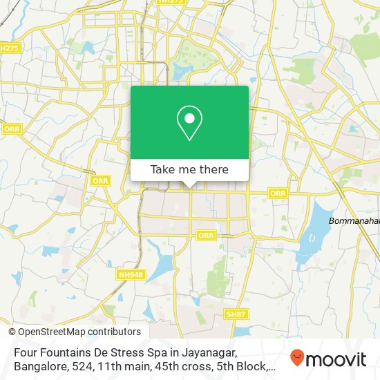 Four Fountains De Stress Spa in Jayanagar, Bangalore, 524, 11th main, 45th cross, 5th Block, Jayana map