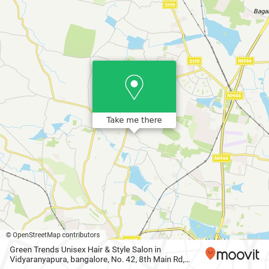 Green Trends Unisex Hair & Style Salon in Vidyaranyapura, bangalore, No. 42, 8th Main Rd, Durga Dev map