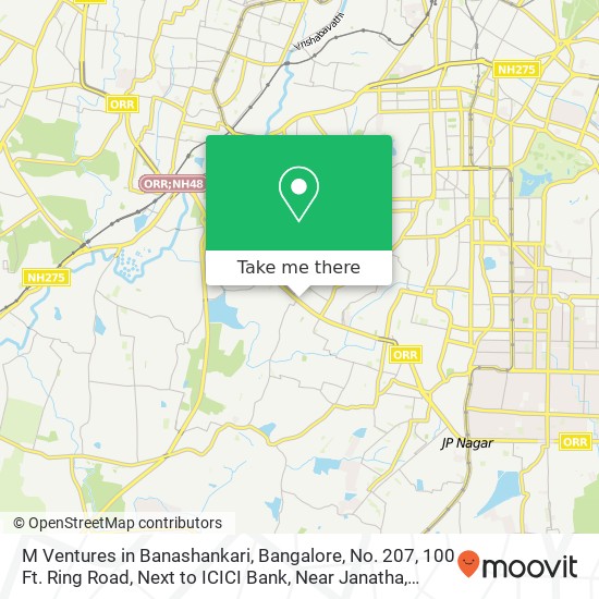 M Ventures in Banashankari, Bangalore, No. 207, 100 Ft. Ring Road, Next to ICICI Bank, Near Janatha map