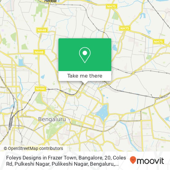 Foleys Designs in Frazer Town, Bangalore, 20, Coles Rd, Pulkeshi Nagar, Pulikeshi Nagar, Bengaluru, map