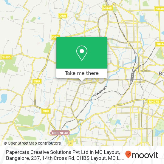 Papercats Creative Solutions Pvt Ltd in MC Layout, Bangalore, 237, 14th Cross Rd, CHBS Layout, MC L map