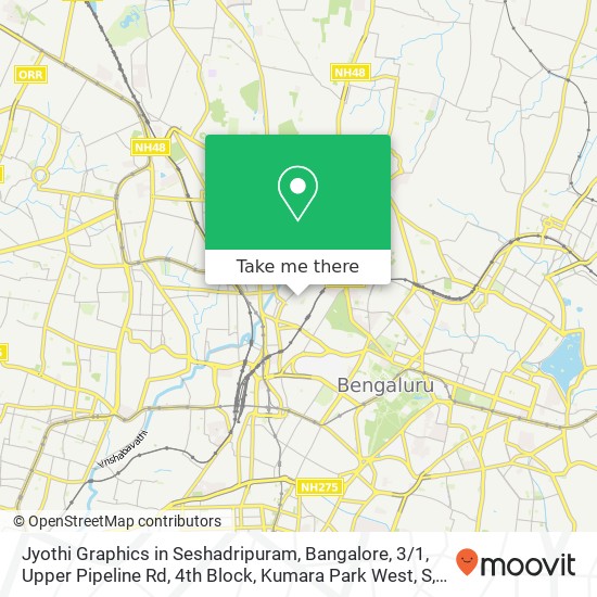 Jyothi Graphics in Seshadripuram, Bangalore, 3 / 1, Upper Pipeline Rd, 4th Block, Kumara Park West, S map