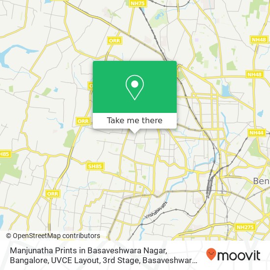 Manjunatha Prints in Basaveshwara Nagar, Bangalore, UVCE Layout, 3rd Stage, Basaveshwar Nagar, Beng map