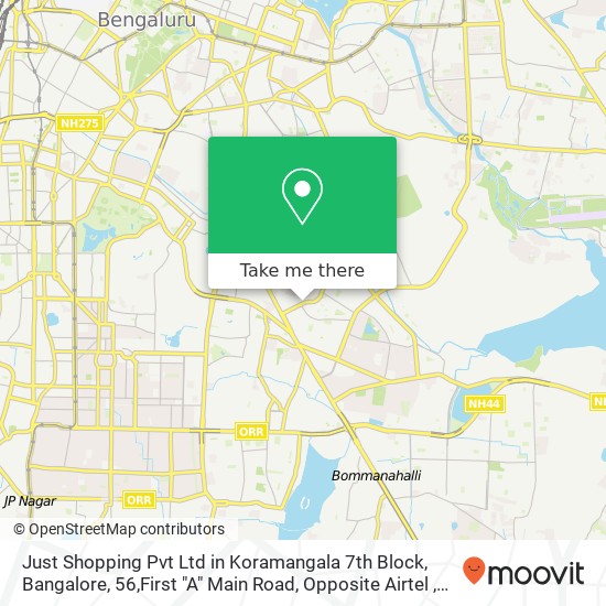 Just Shopping Pvt Ltd in Koramangala 7th Block, Bangalore, 56,First "A" Main Road, Opposite Airtel map