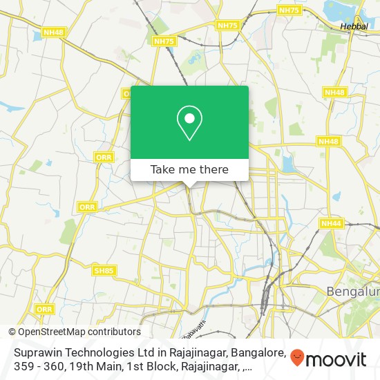 Suprawin Technologies Ltd in Rajajinagar, Bangalore, 359 - 360, 19th Main, 1st Block, Rajajinagar, map