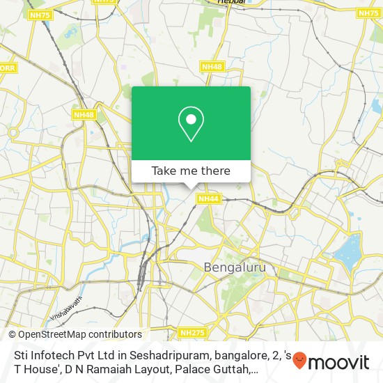 Sti Infotech Pvt Ltd in Seshadripuram, bangalore, 2, 's T House', D N Ramaiah Layout, Palace Guttah map