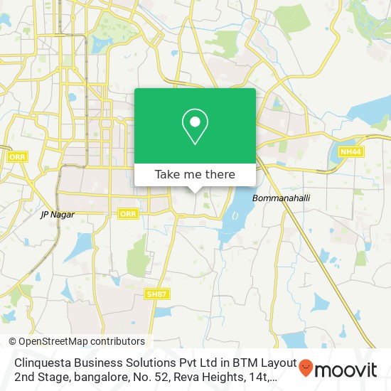 Clinquesta Business Solutions Pvt Ltd in BTM Layout 2nd Stage, bangalore, No. 52, Reva Heights, 14t map