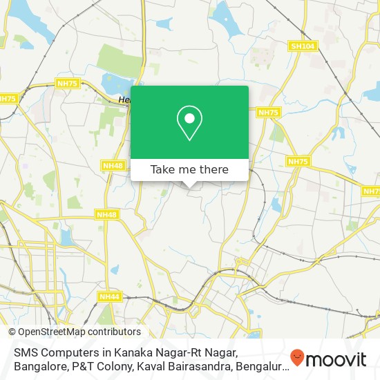 SMS Computers in Kanaka Nagar-Rt Nagar, Bangalore, P&T Colony, Kaval Bairasandra, Bengaluru, Karnat map