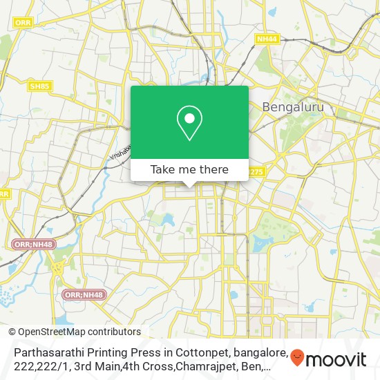 Parthasarathi Printing Press in Cottonpet, bangalore, 222,222 / 1, 3rd Main,4th Cross,Chamrajpet, Ben map