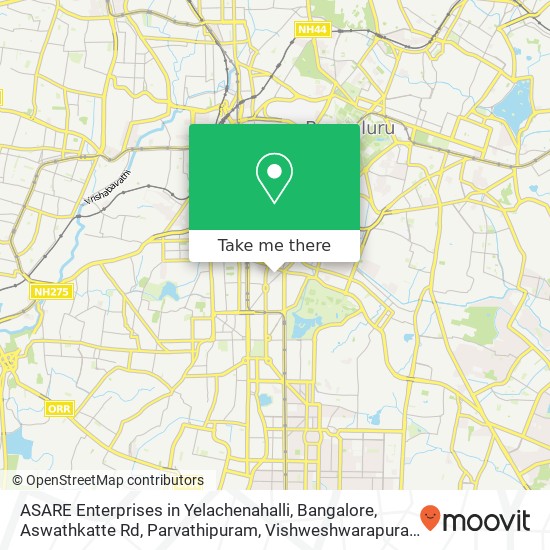 ASARE Enterprises in Yelachenahalli, Bangalore, Aswathkatte Rd, Parvathipuram, Vishweshwarapura, Ba map