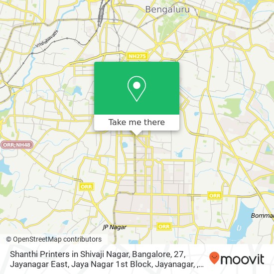 Shanthi Printers in Shivaji Nagar, Bangalore, 27, Jayanagar East, Jaya Nagar 1st Block, Jayanagar, map