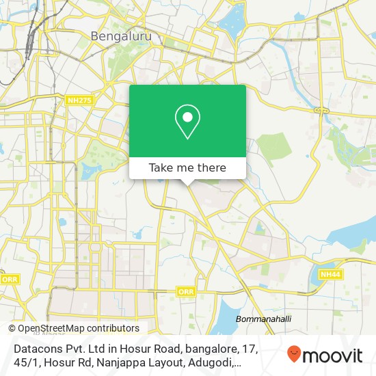 Datacons Pvt. Ltd in Hosur Road, bangalore, 17, 45 / 1, Hosur Rd, Nanjappa Layout, Adugodi, Bengaluru map
