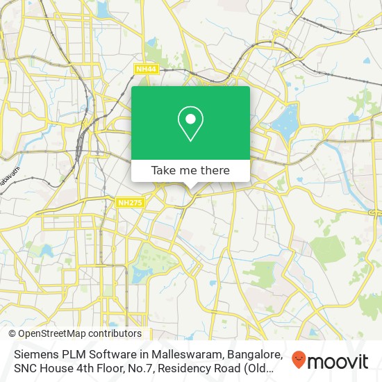 Siemens PLM Software in Malleswaram, Bangalore, SNC House 4th Floor, No.7, Residency Road map
