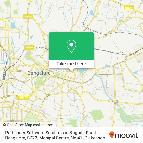 Pathfinder Software Solutions in Brigade Road, Bangalore, S723, Manipal Centre, No 47, Dickenson Ro map