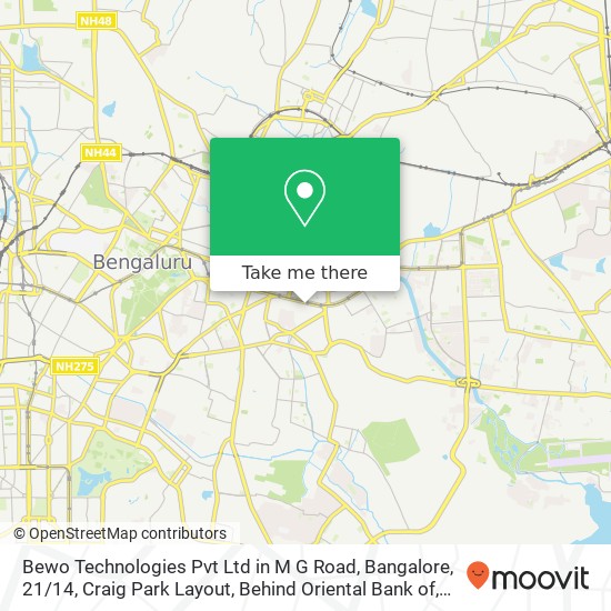 Bewo Technologies Pvt Ltd in M G Road, Bangalore, 21 / 14, Craig Park Layout, Behind Oriental Bank of map