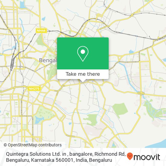 Quintegra Solutions Ltd. in , bangalore, Richmond Rd, Bengaluru, Karnataka 560001, India map